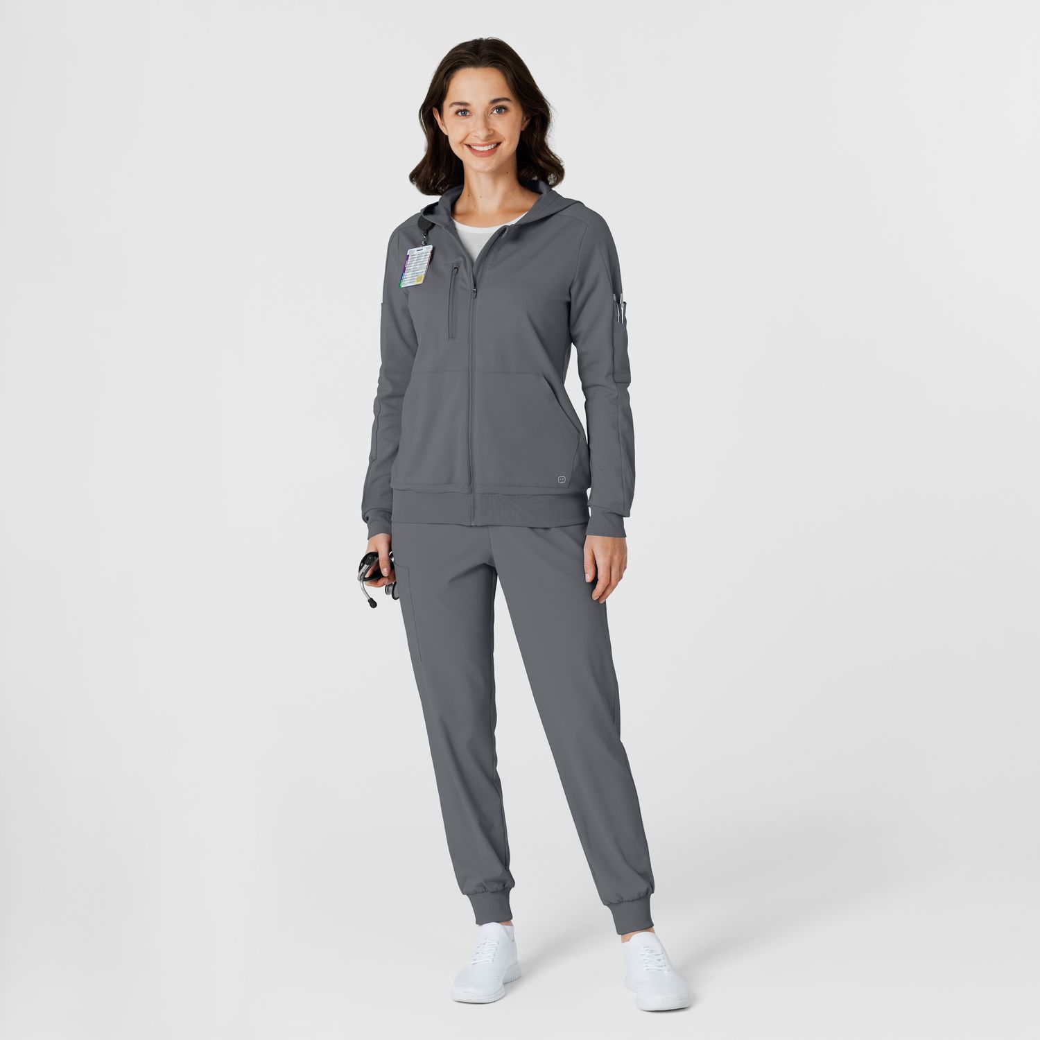 Felpa donna 8159 zip e cappuccio pewter