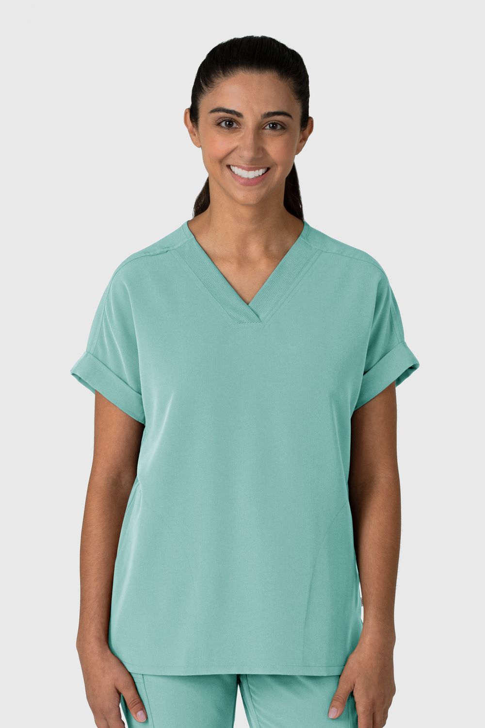 Casacca donna 6232 scollo a V spalle basse turquoise