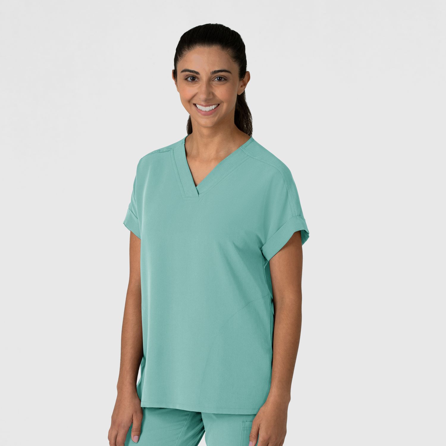 Casacca donna 6232 scollo a V spalle basse turquoise