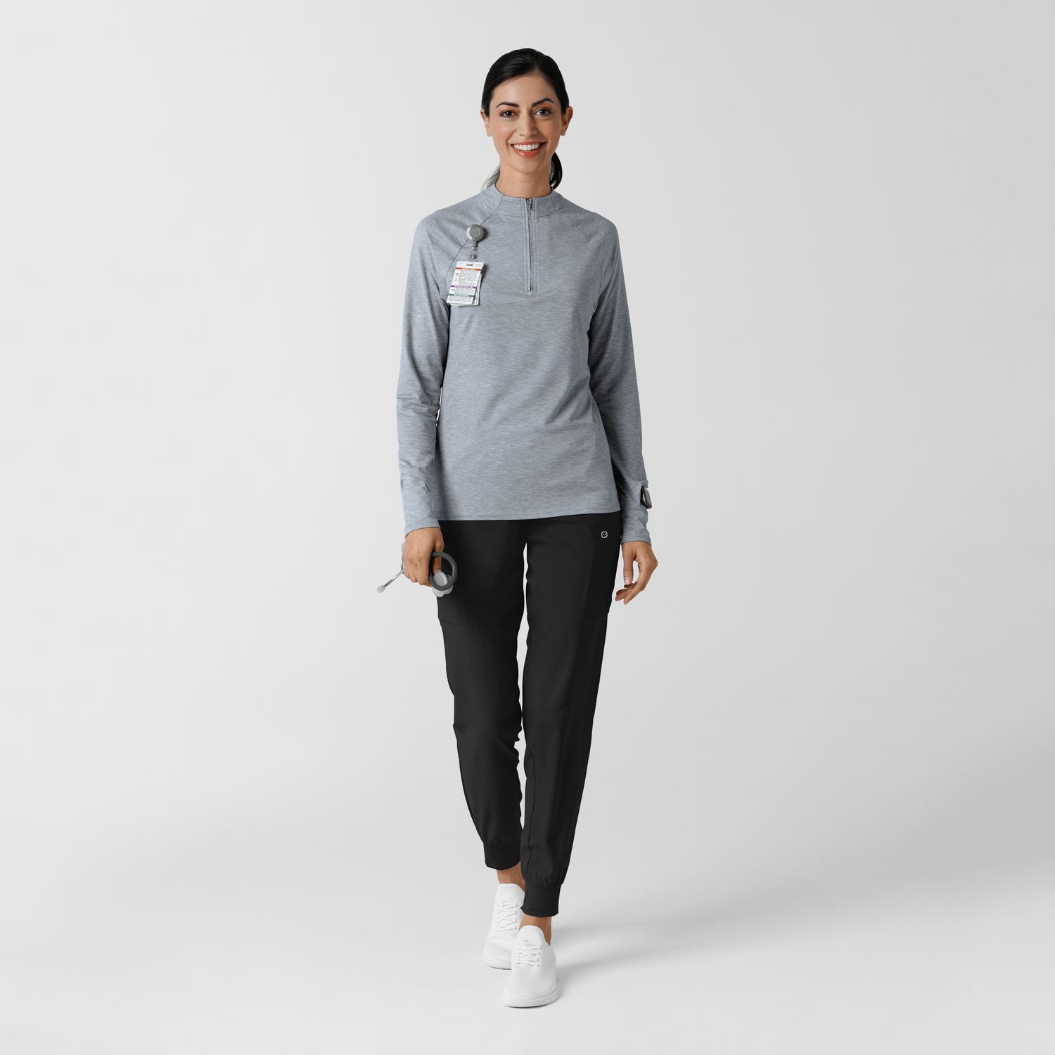 Maglia con mezza zip con finestra grey heather