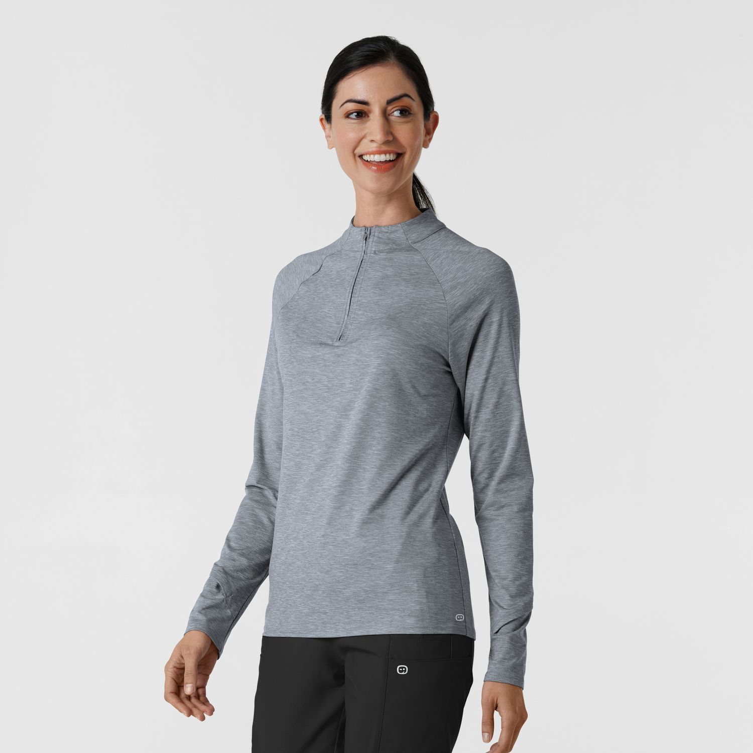 Maglia con mezza zip con finestra grey heather