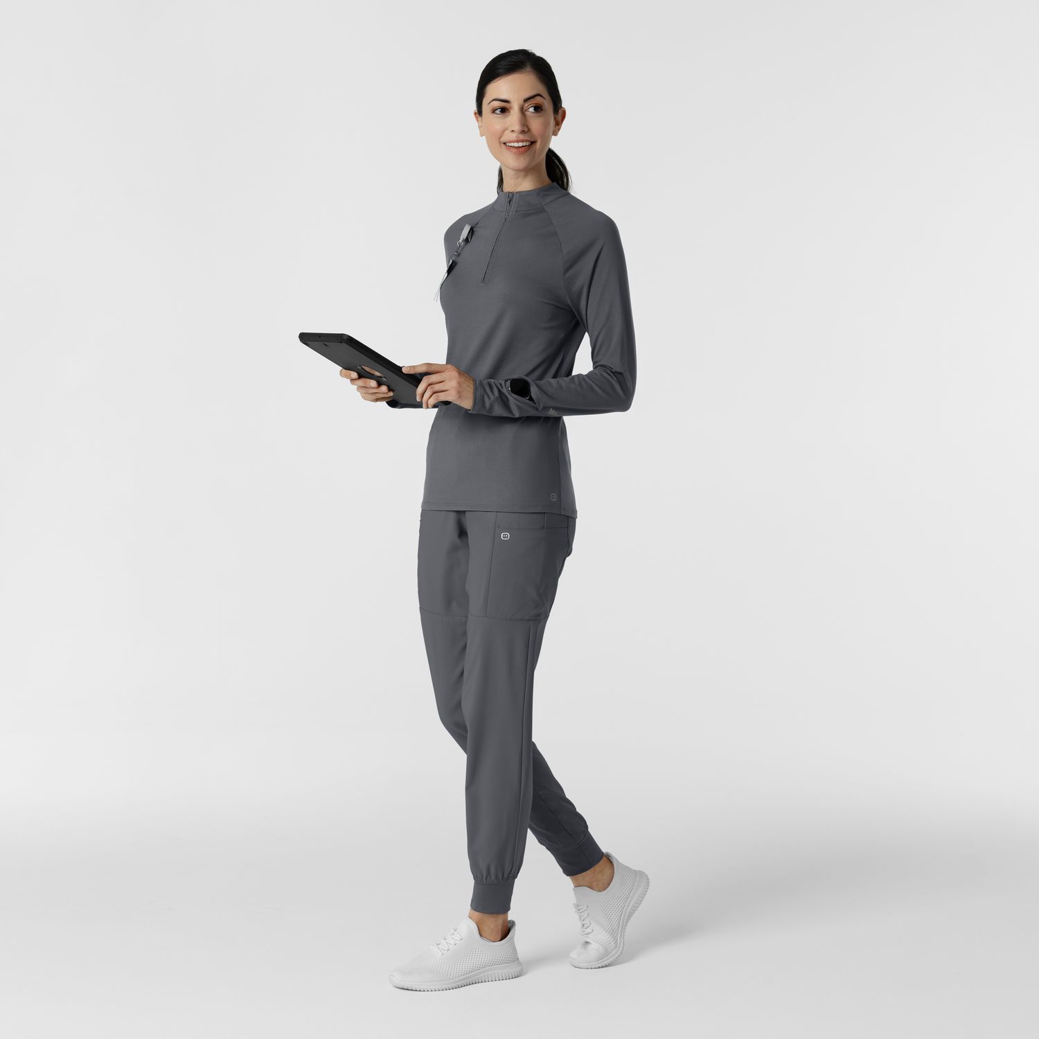 Maglia con mezza zip con finestra pewter