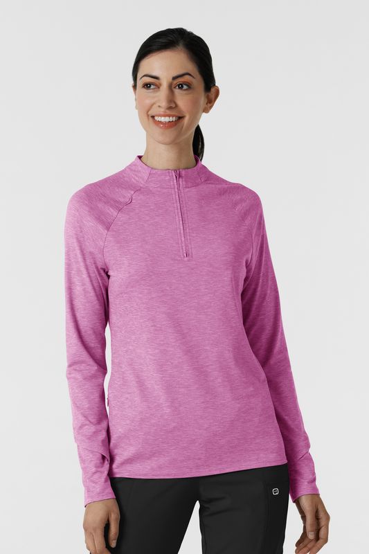 Maglia con mezza zip con finestra raspberry heather