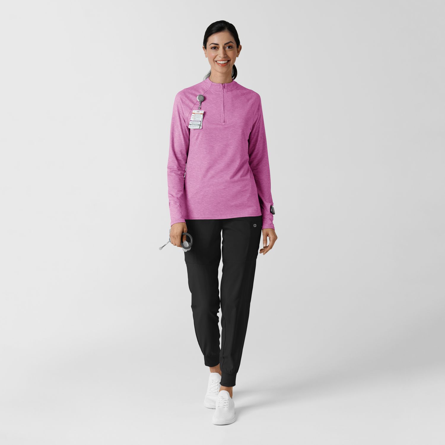 Maglia con mezza zip con finestra raspberry heather