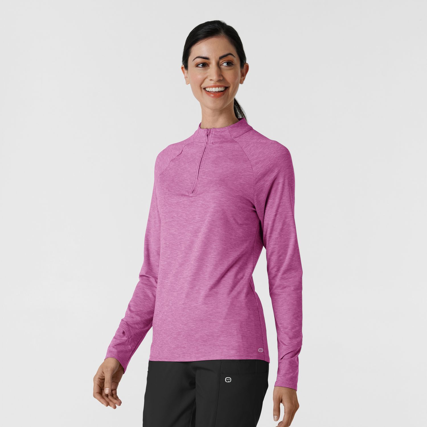 Maglia con mezza zip con finestra raspberry heather