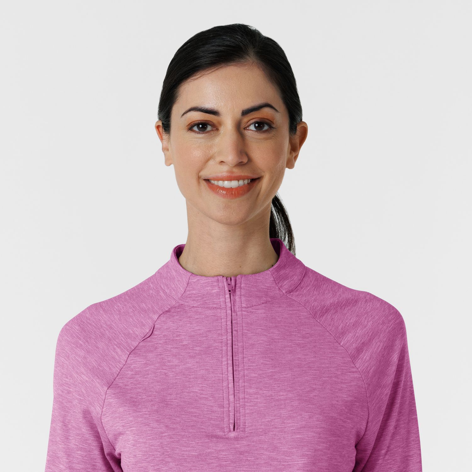 Maglia con mezza zip con finestra raspberry heather