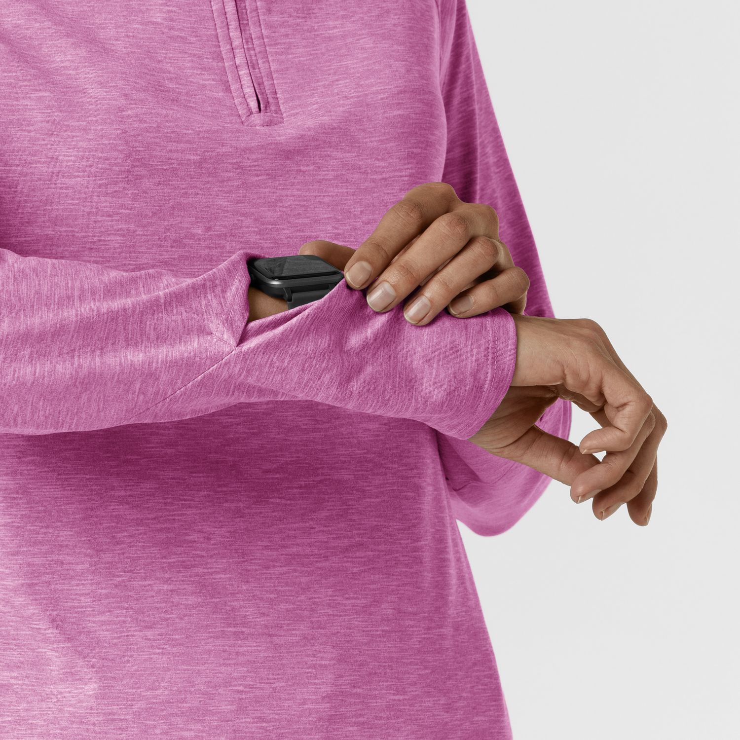 Maglia con mezza zip con finestra raspberry heather