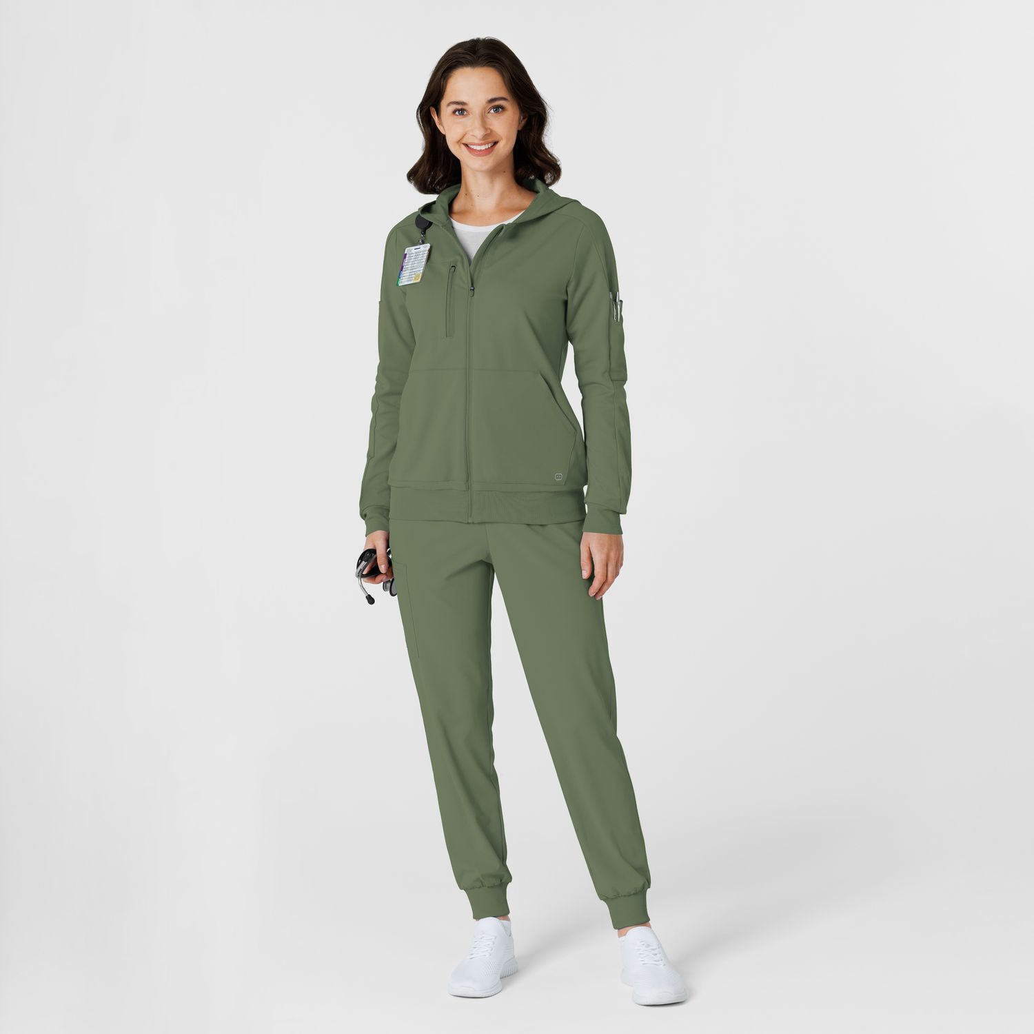 Felpa donna 8159 zip e cappuccio olive