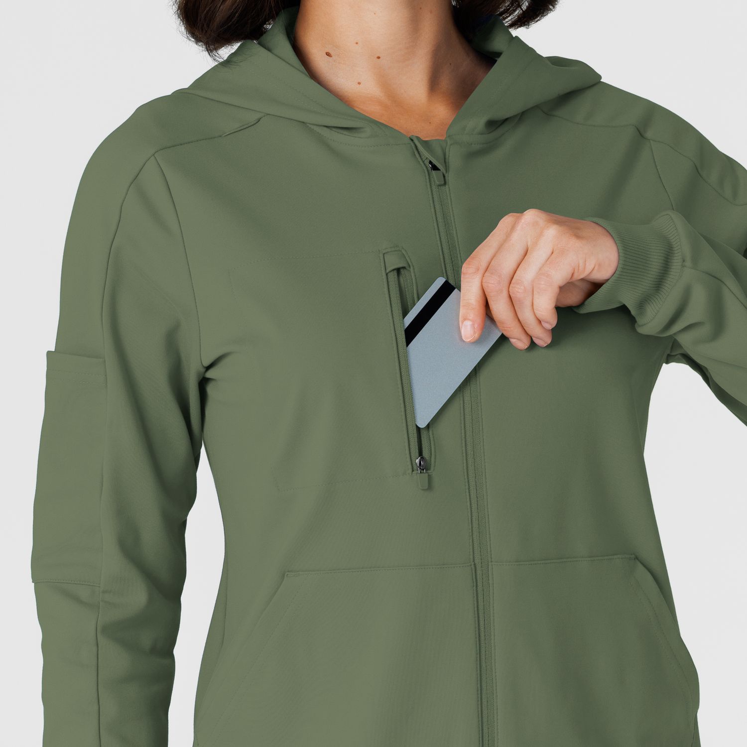 Felpa donna 8159 zip e cappuccio olive