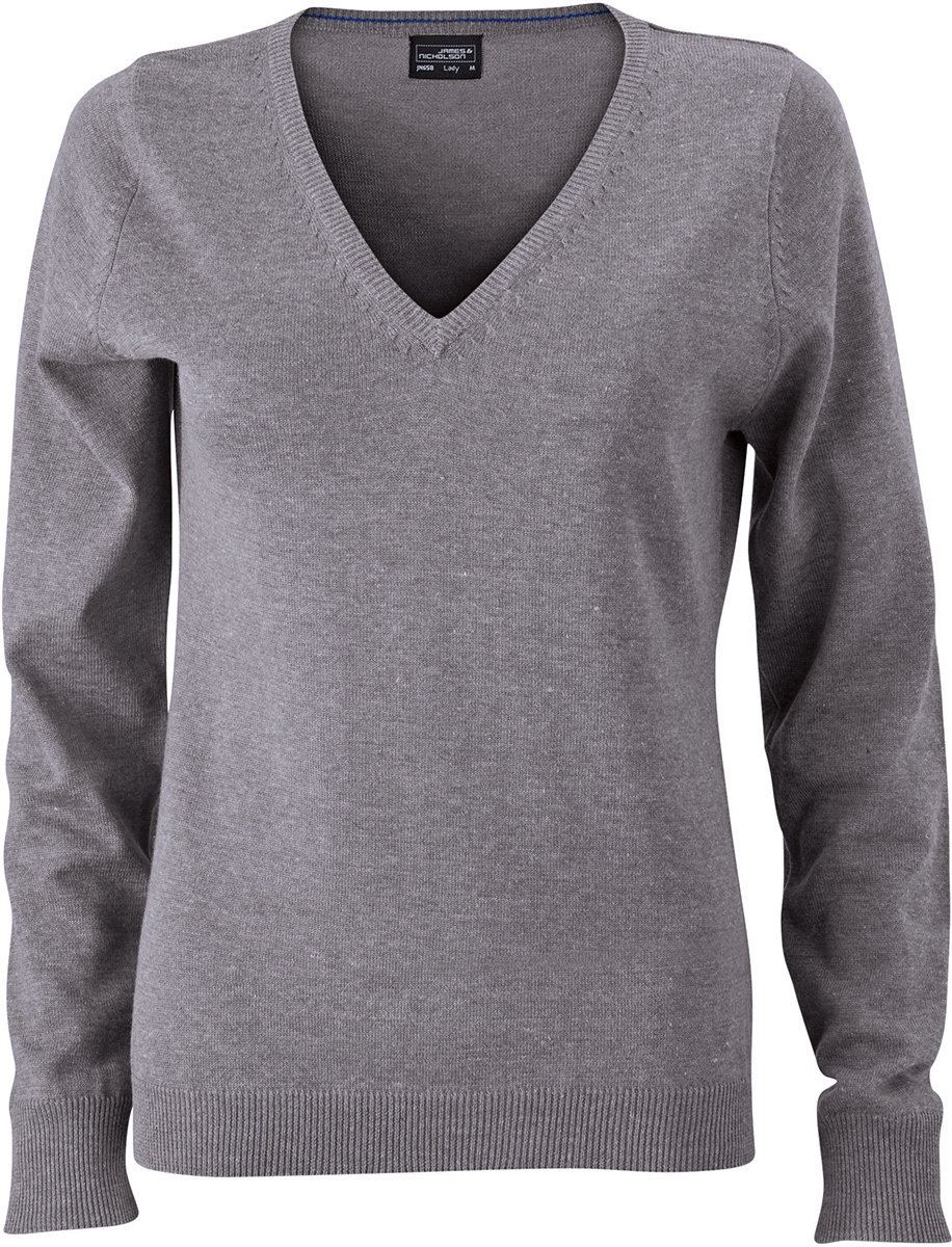 JAMES&amp;NICHOLSON Pullover scollo a V donna, Colore: GREHE grigio erica