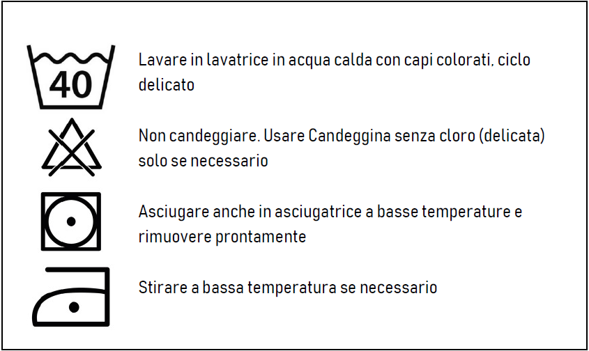istruzioni per il lavaggio