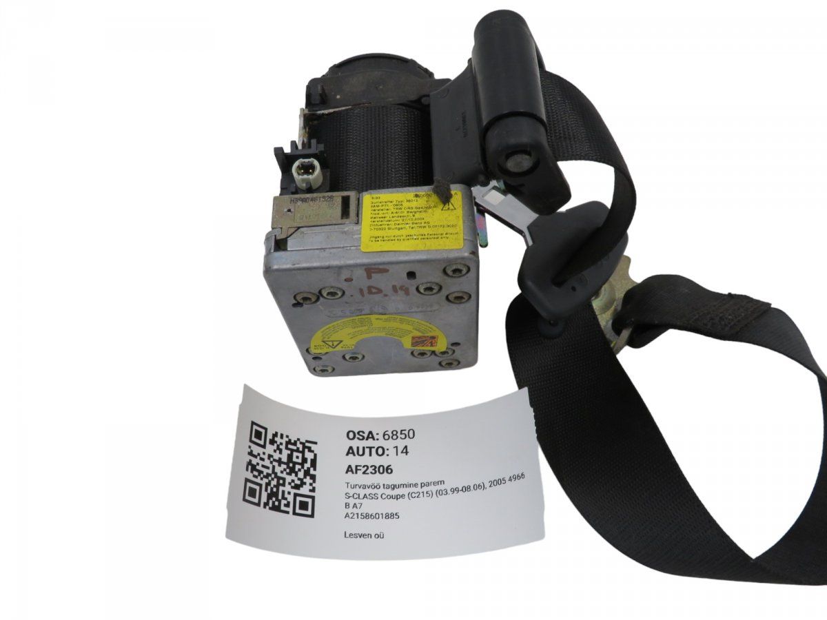 A21586018859C94 A2158601885 2158601885 Seat Belt Rear Right MERCEDES-BENZ S-CLASS Coupe (C215) (1999-2006)