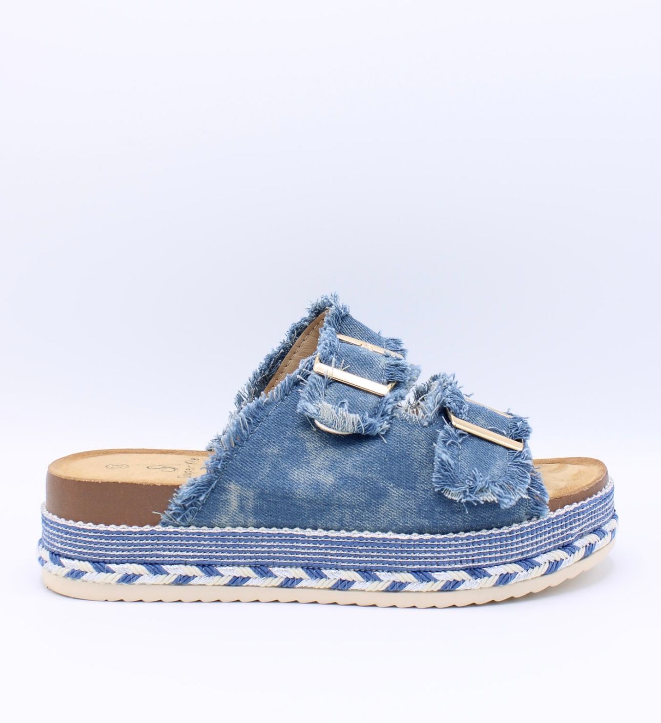 Jeans trendy plateau slipper