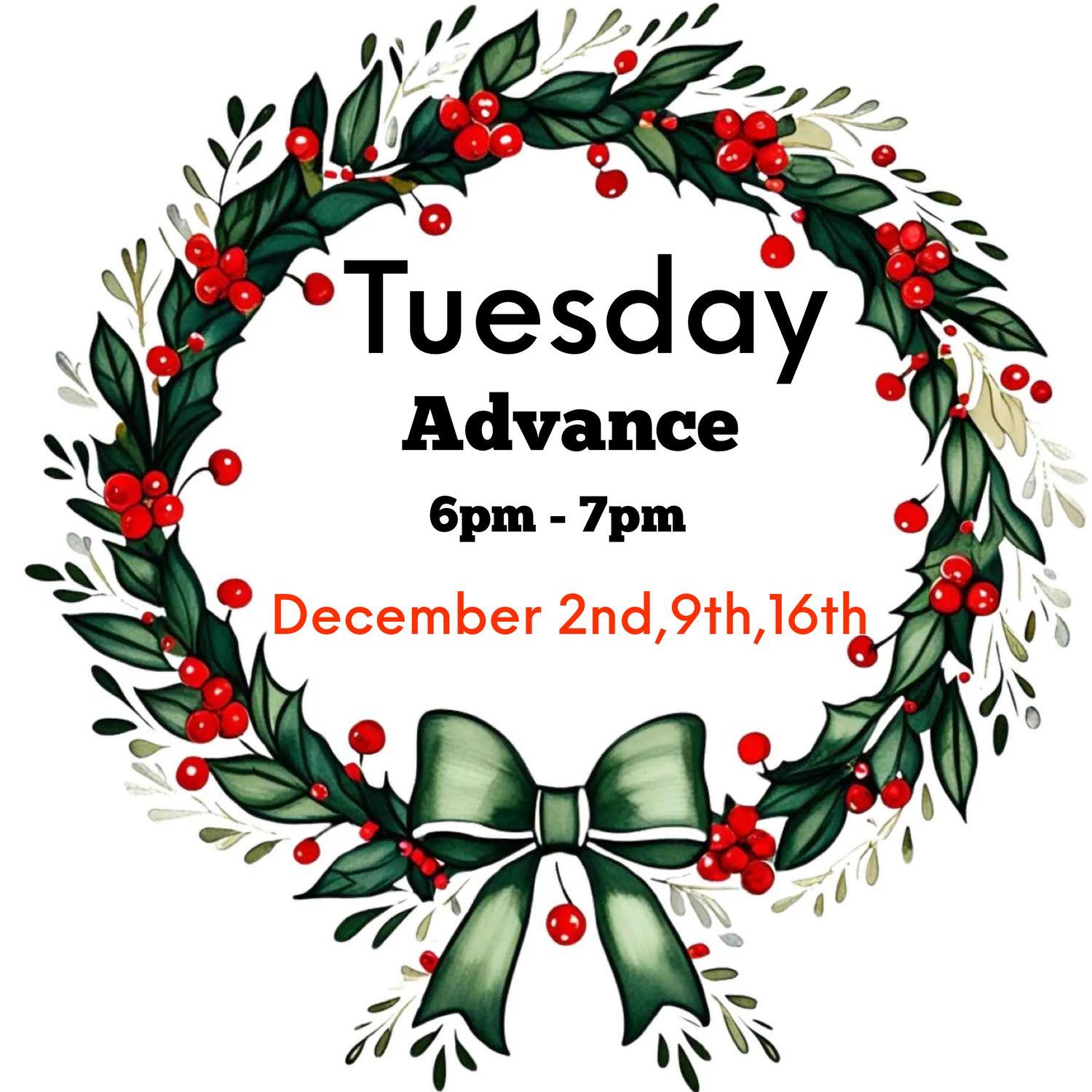 Advance / Tuesday / December 2,9,16 - 6pm-7pm (3weeks)
