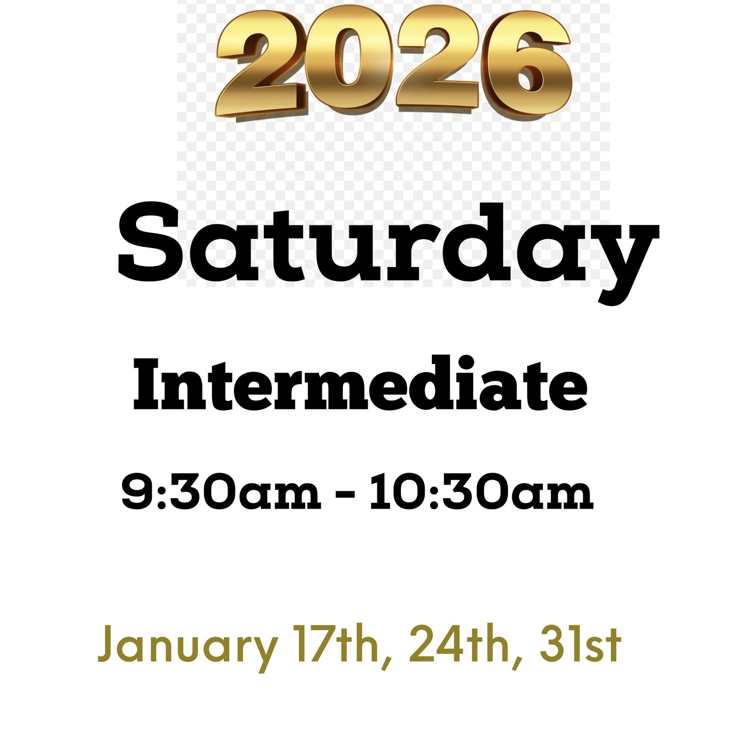 Intermediate / Saturday/ January 17,24,31 9:30am -10:30am (3weeks)
