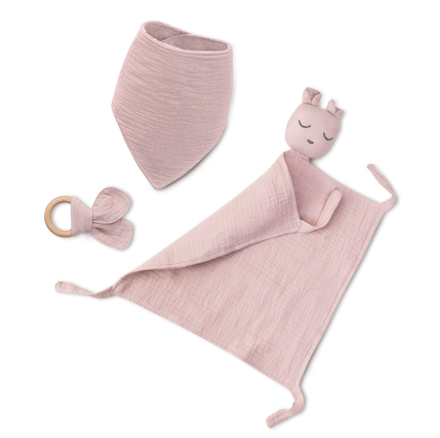 Baby Comfort Set – Roze | Speendoekje, Bijtring &amp; Slabbetje