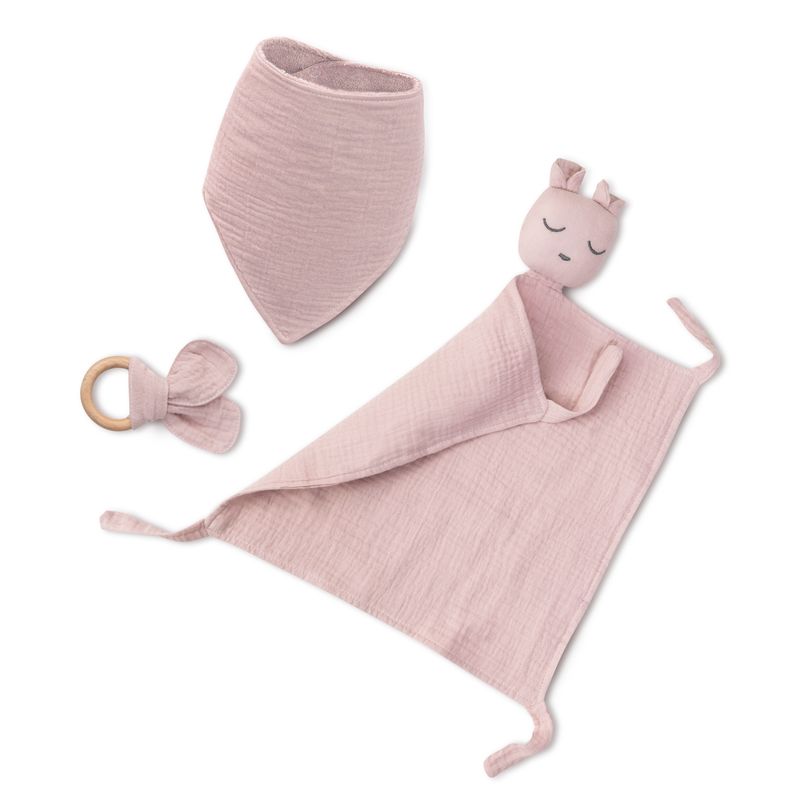 Baby Comfort Set – Roze | Speendoekje, Bijtring &amp; Slabbetje