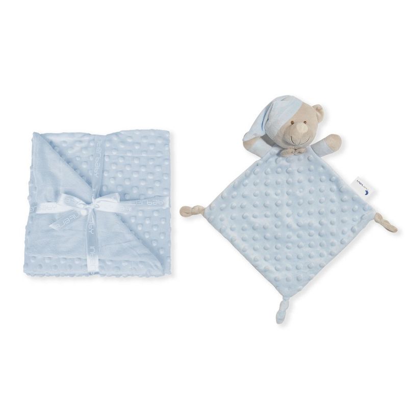 Baby Droomset – Blauw | Wikkeldeken &amp; Knuffeldoekje met Beertje