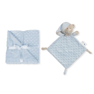 Baby Droomset – Blauw | Wikkeldeken &amp; Knuffeldoekje met Beertje