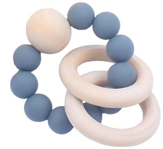 Houten &amp; Siliconen Bijtring – Blauw