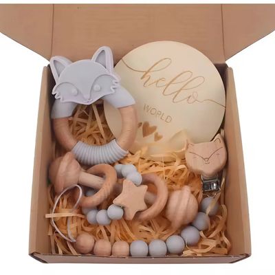 Luxe 4-Delige Baby Cadeauset – Grijs met Vosje