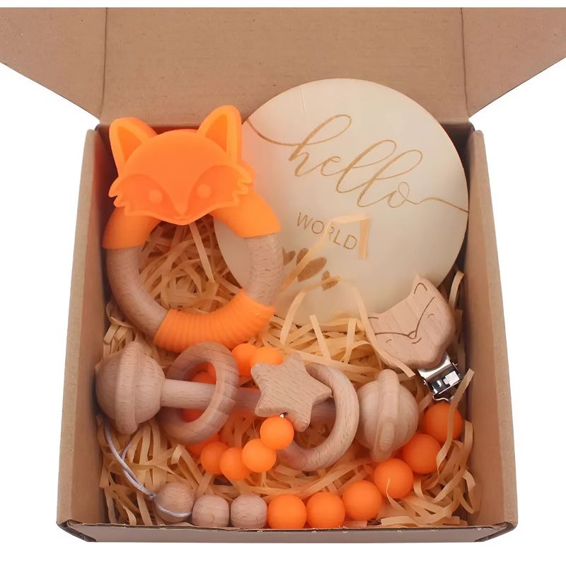 Luxe 4-Delige Baby Cadeauset – Oranje met Vosje