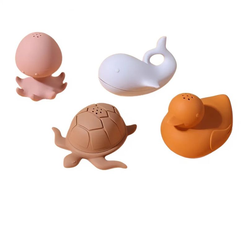 Set van 4 Siliconen Badspeeltjes - Walvis, Octopus, Schildpad &amp; Eend