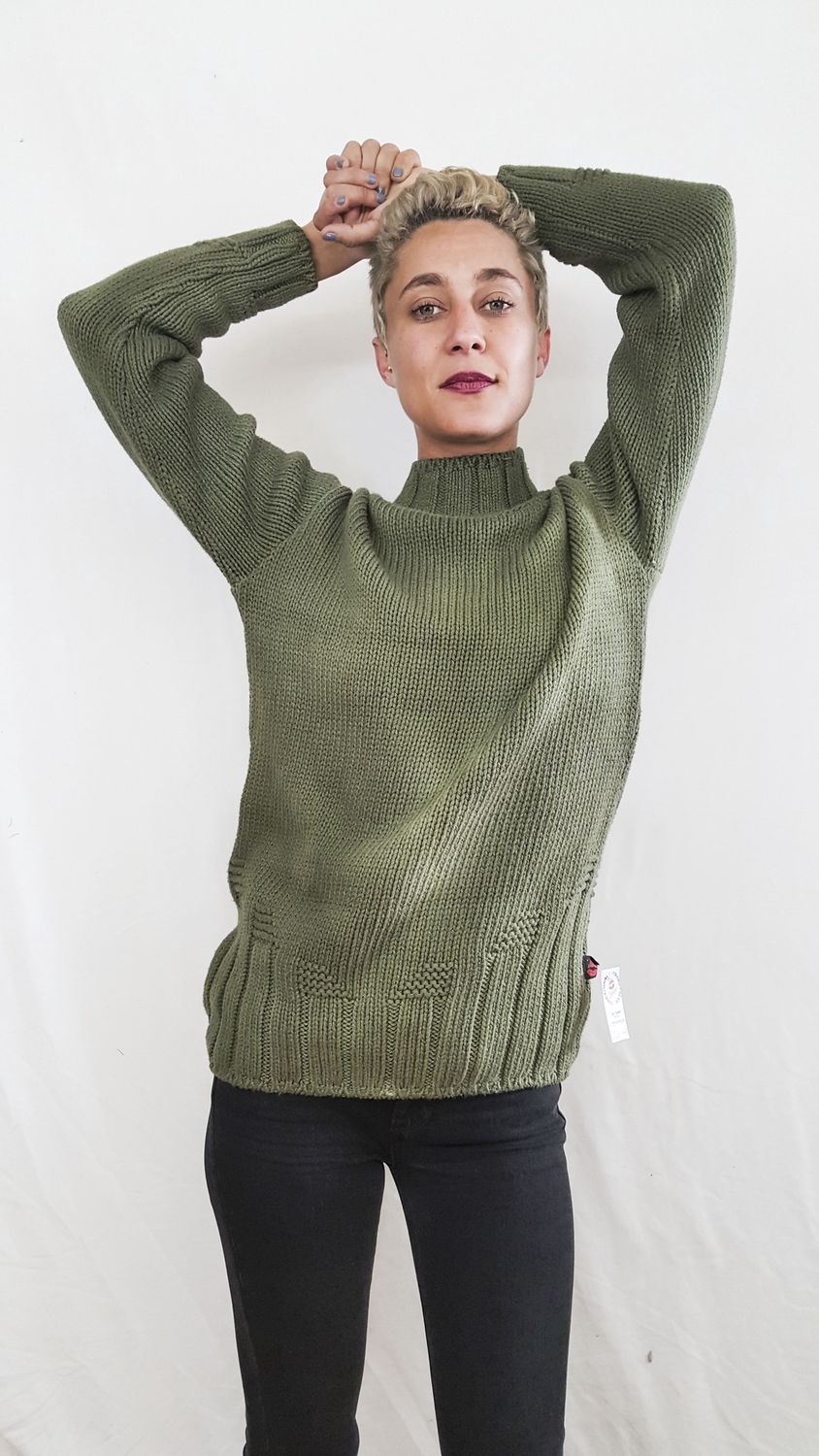 Army Green Mock-Neck Signature Sweater