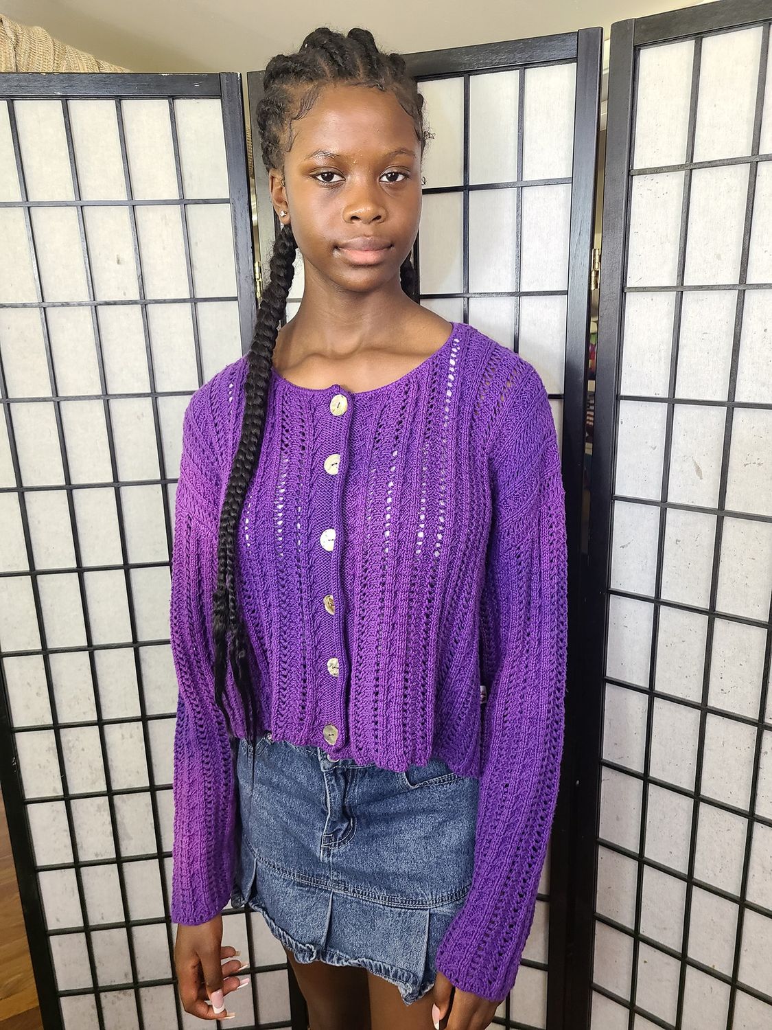 Bejeweled Cropped Sky-Dye Knit Cardigan in Radiant Spring Shine