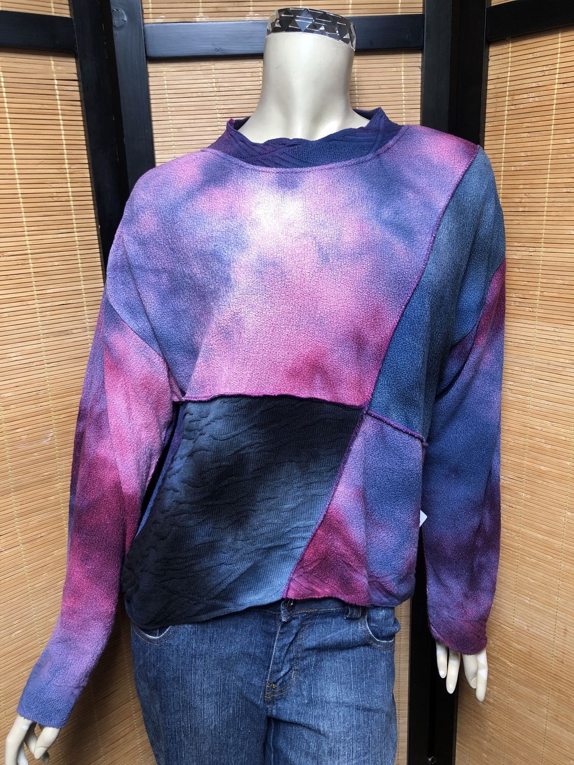 Bejeweled Cropped Sky-Dye Long-Sleeved Pullover in Violet Spring Beau