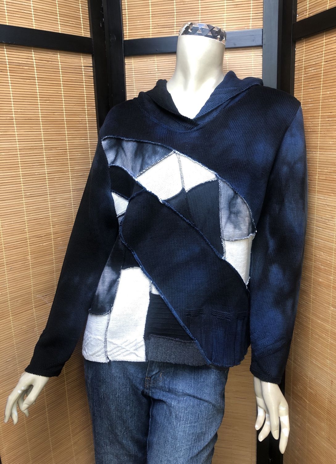 Bejeweled Cropped Sky-Dye Long-Sleeved Pullover in Midnight Autumn Love