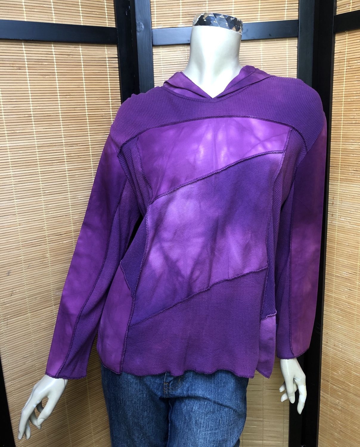 Bejeweled Cropped Sky-Dye Long-Sleeved Pullover in Purple Fall Midnight