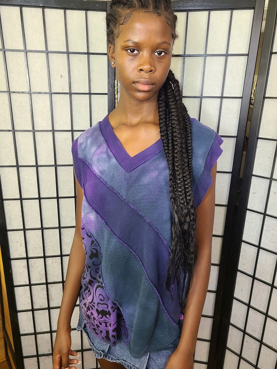 Bejeweled Cropped Sky-Dye Vest in Spring Prime Lilac