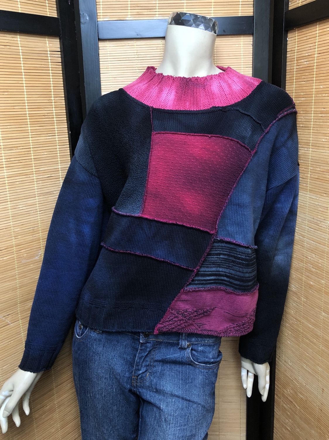 Bejeweled Cropped Sky-Dye Long-Sleeved Pullover in Cosmic Pink Love