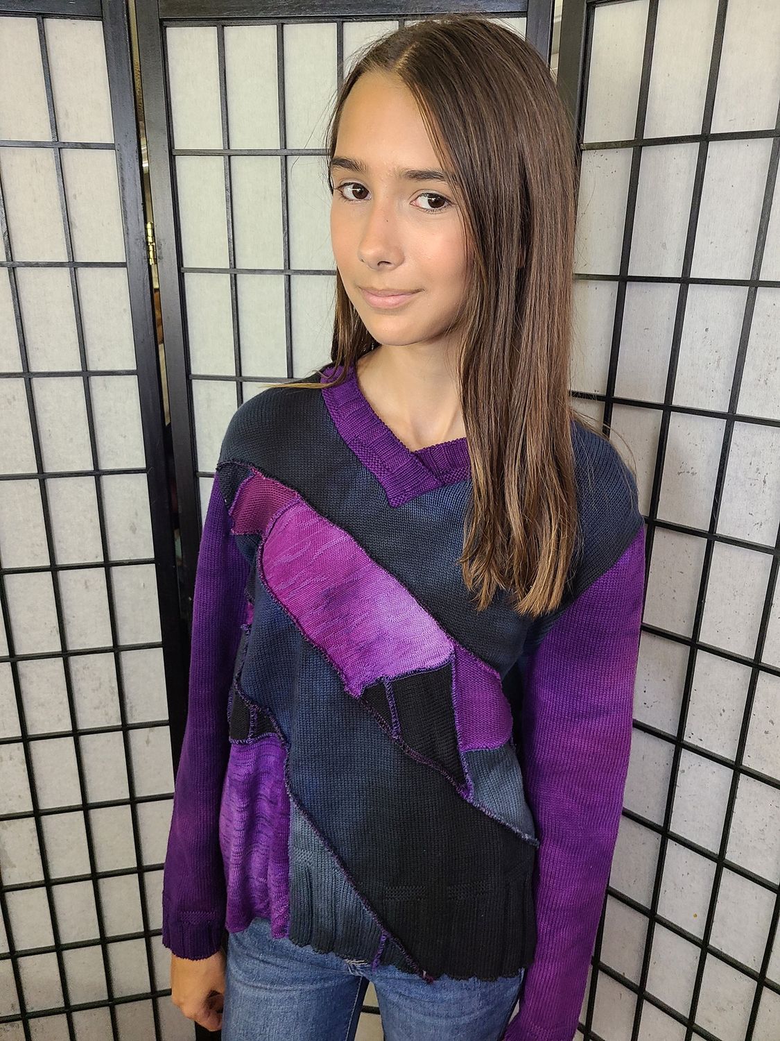 Bejeweled Mid Sky-Dye Pullover in Flowering Prime Black