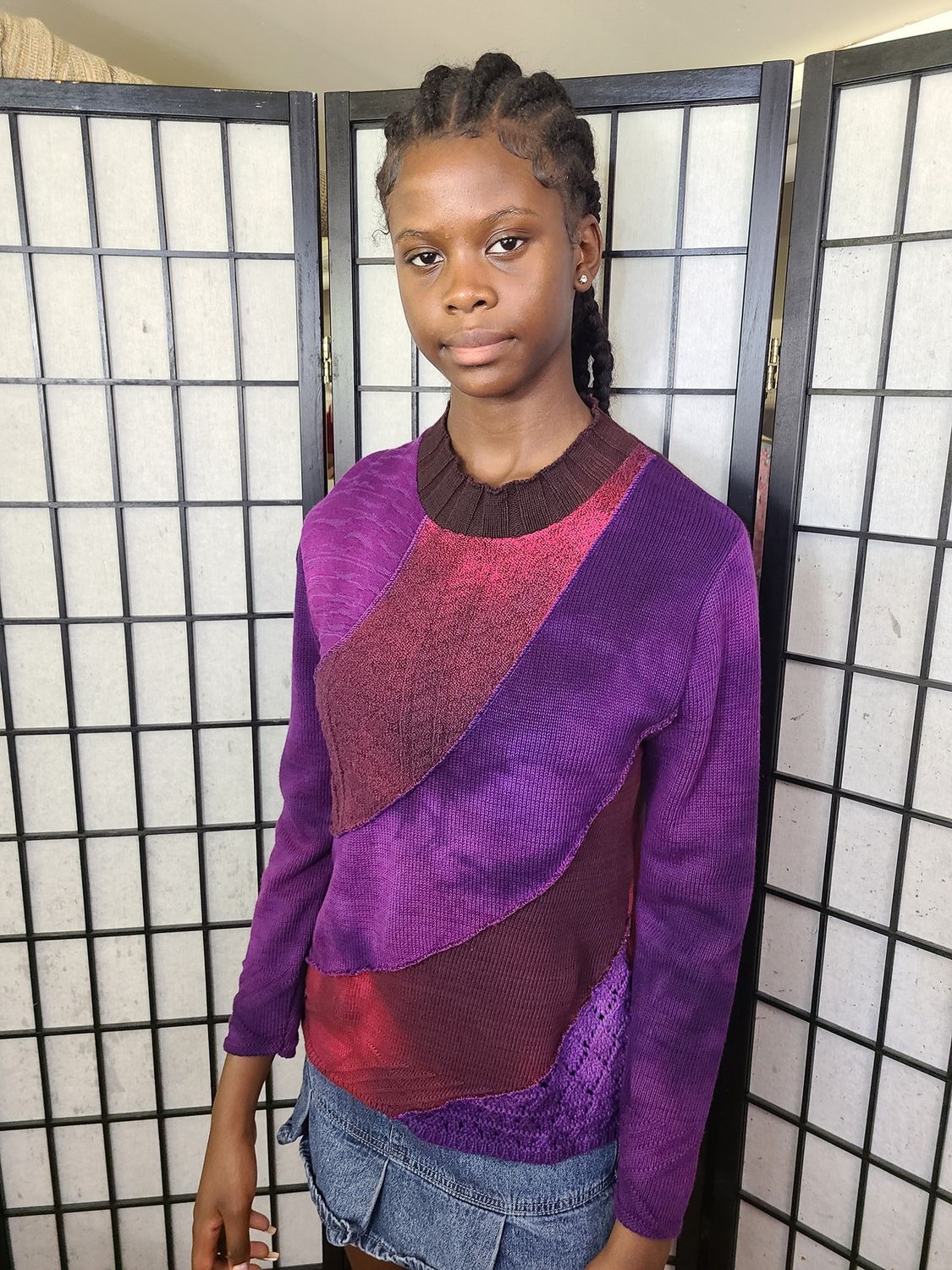 Bejeweled Mid Sky-Dye Long-Sleeved Pullover in Maroon Pink Spring
