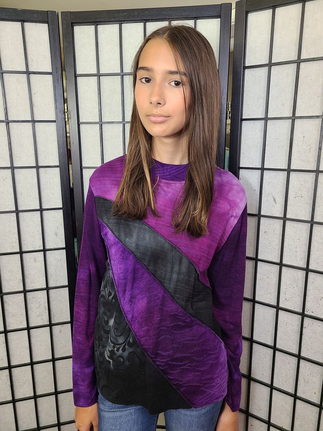 Bejeweled Mid Sky-Dye Long-Sleeved Pullover in Flowering Black