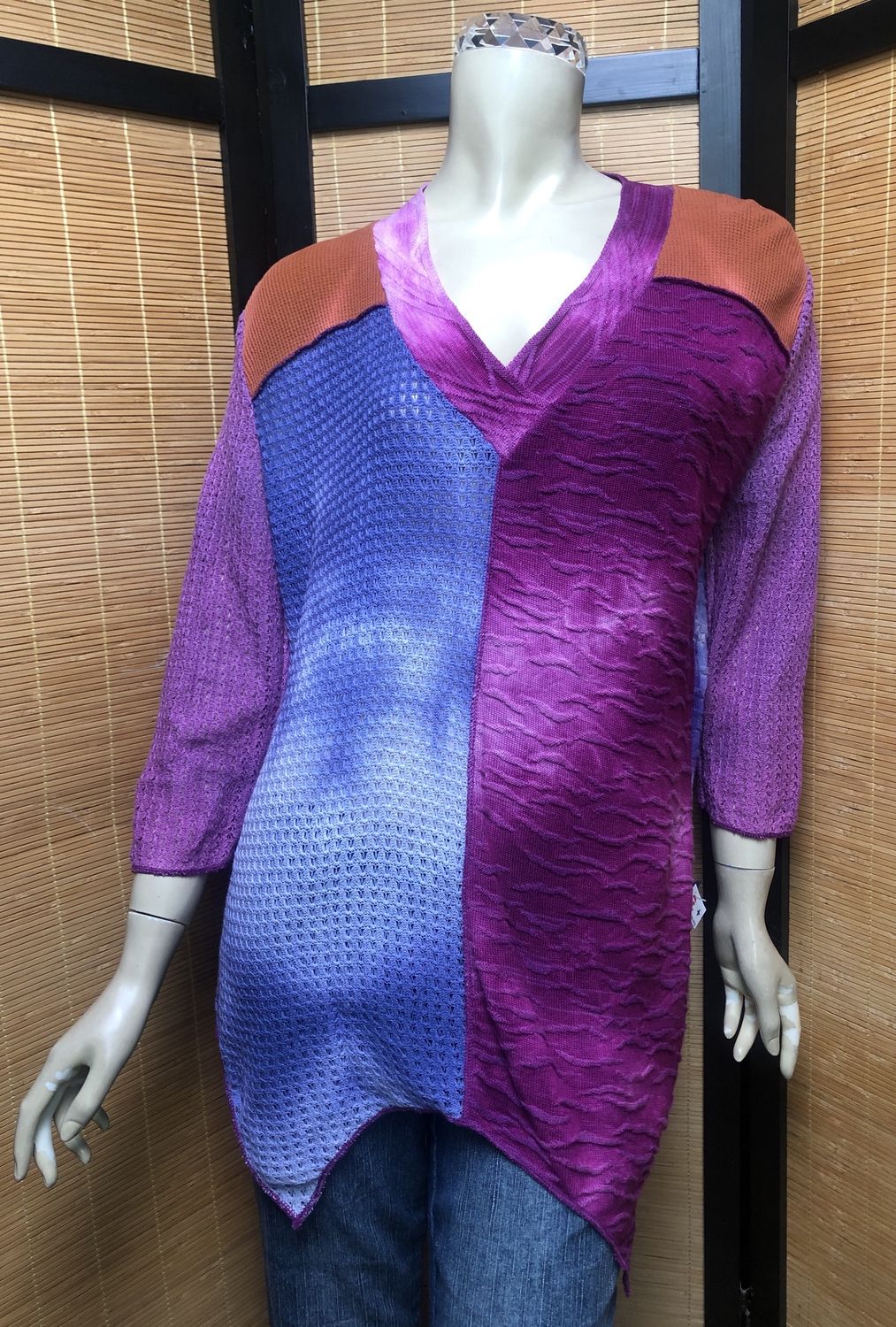 Bejeweled Long Sky-Dye Long-Sleeved Pullover in Colorful Fall Sunrise