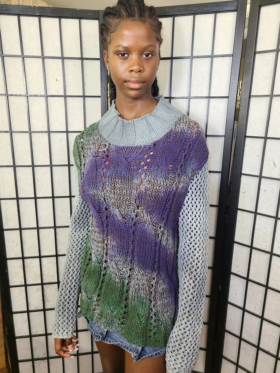Bejeweled Long Sky-Dye Long-Sleeved Pullover in Cool Spring