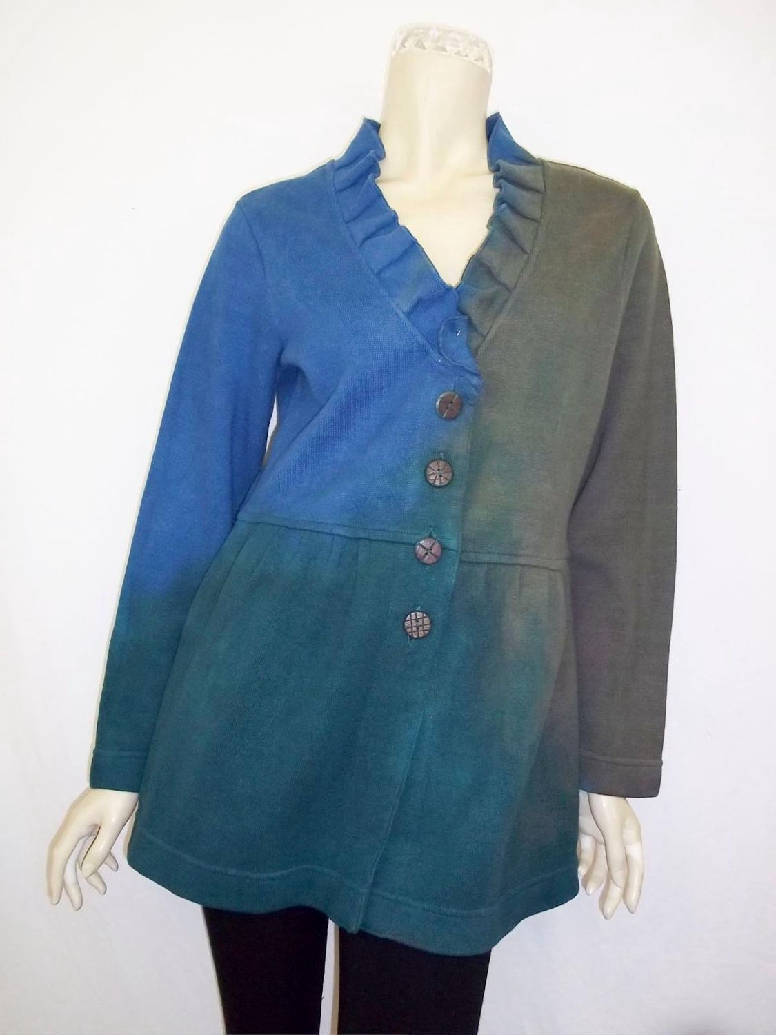 Bejeweled Long Sky-Dye Long-Sleeved Cardigan in Blue Autumn Leaves