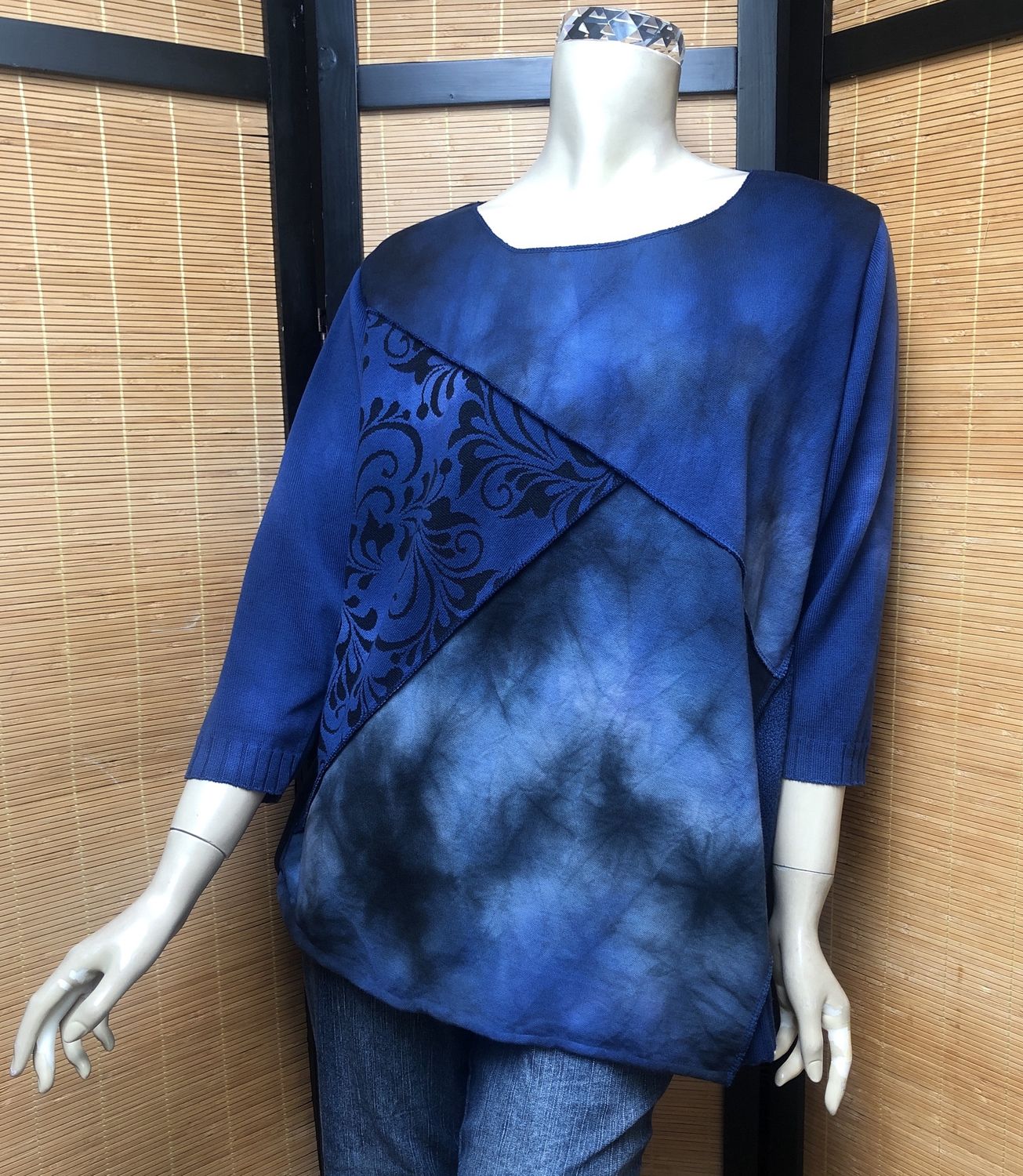 Bejeweled Long Sky-Dye Long-Sleeved Pullover in Blue Beautiful Love