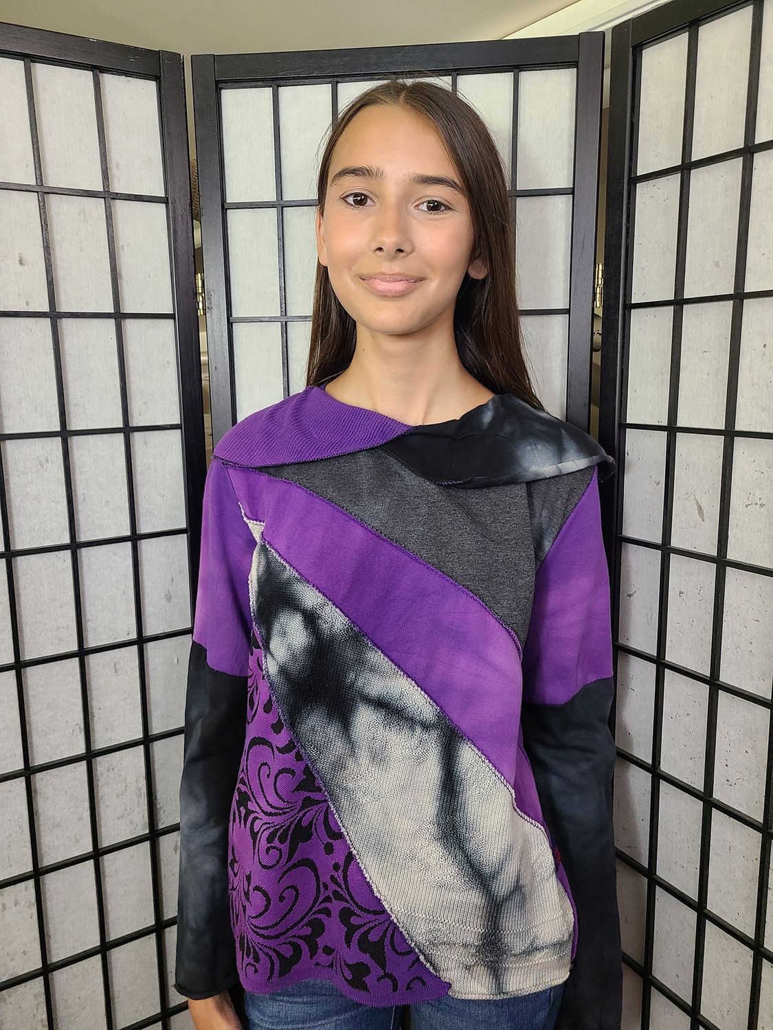 Bejeweled Mid Sky-Dye Cowl Neck Pullover in Majestic Springtide