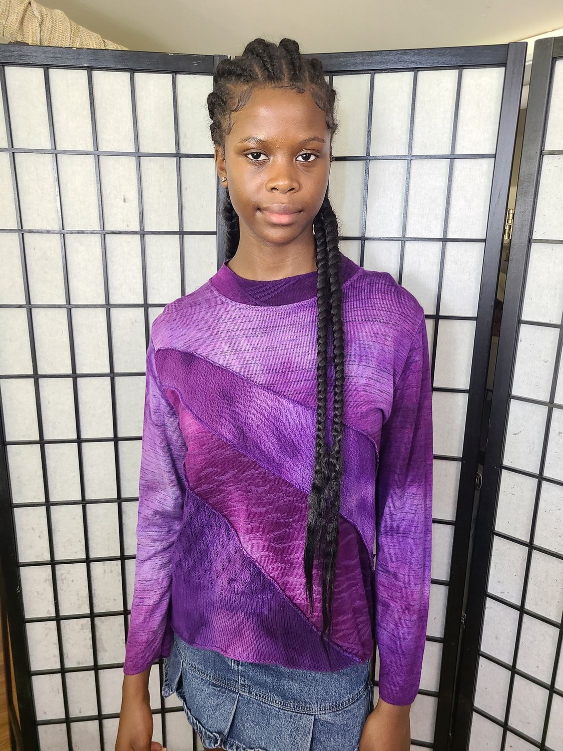 Bejeweled Mid Sky-Dye Long-Sleeved Pullover in Purple Enchanting Spring