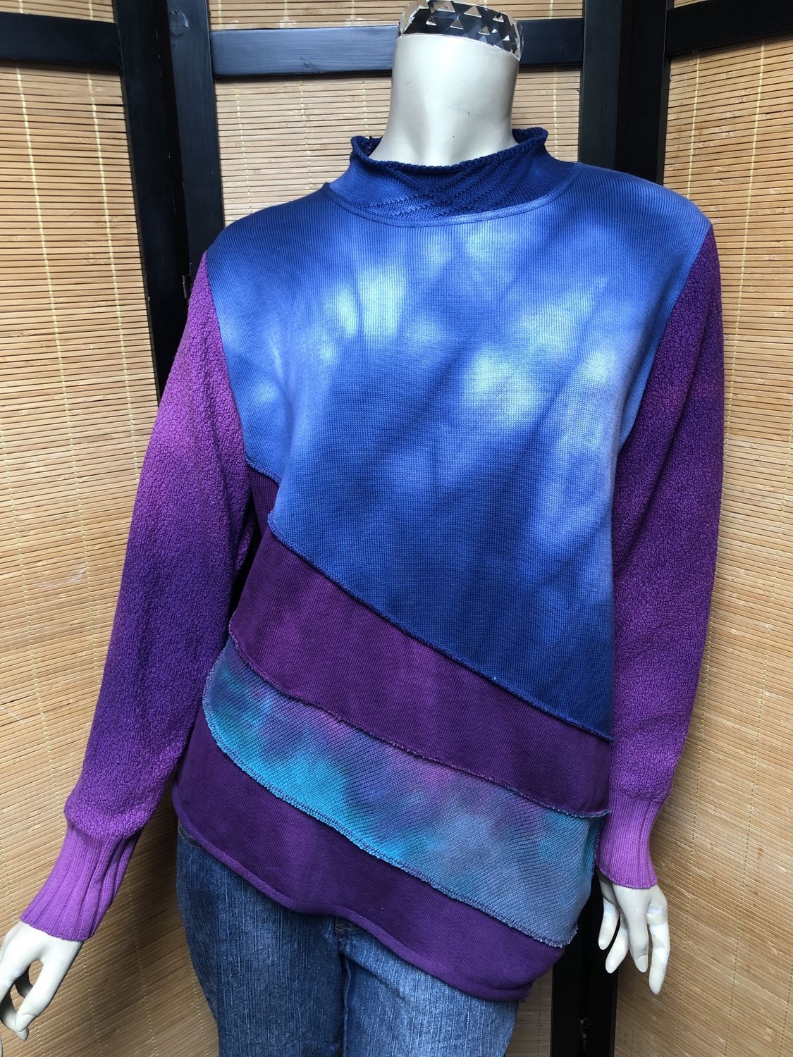 Bejeweled Long Sky-Dye Long-Sleeved Pullover in Blue Night Sky