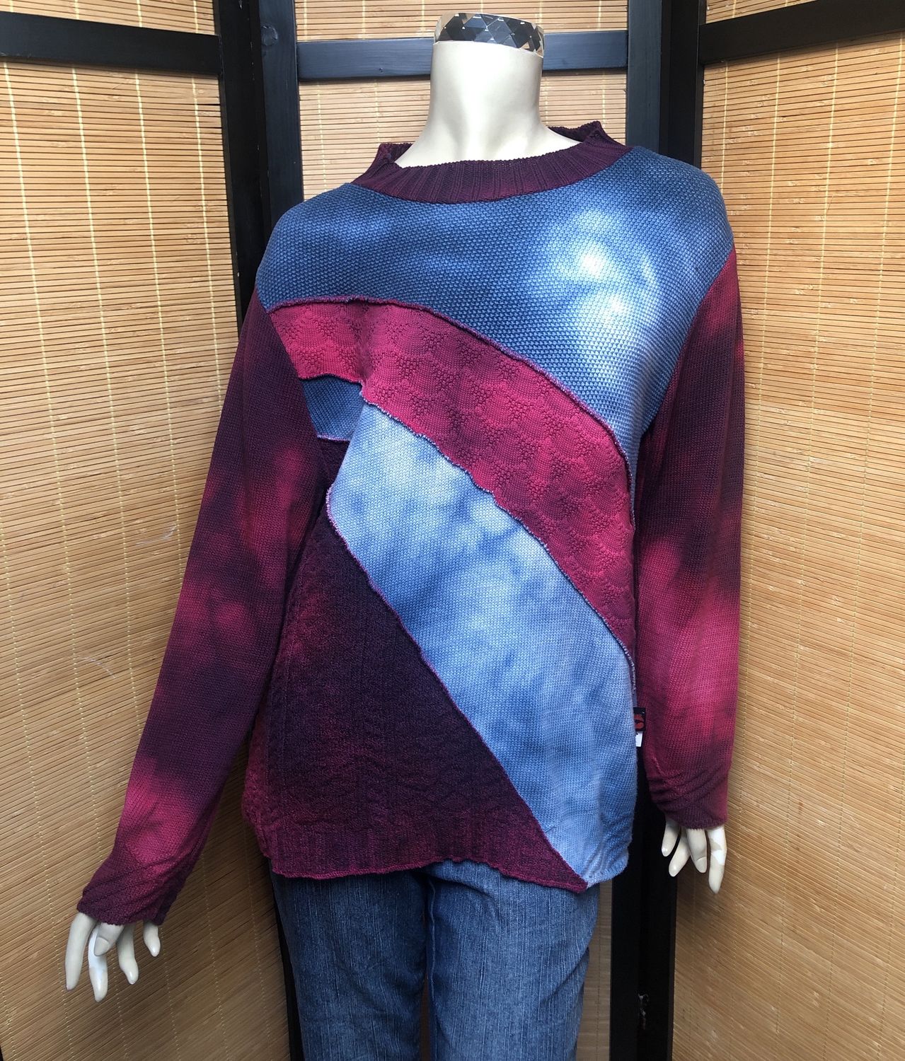 Bejeweled Long Sky-Dye Long-Sleeved Pullover in Cold Autumn Sky