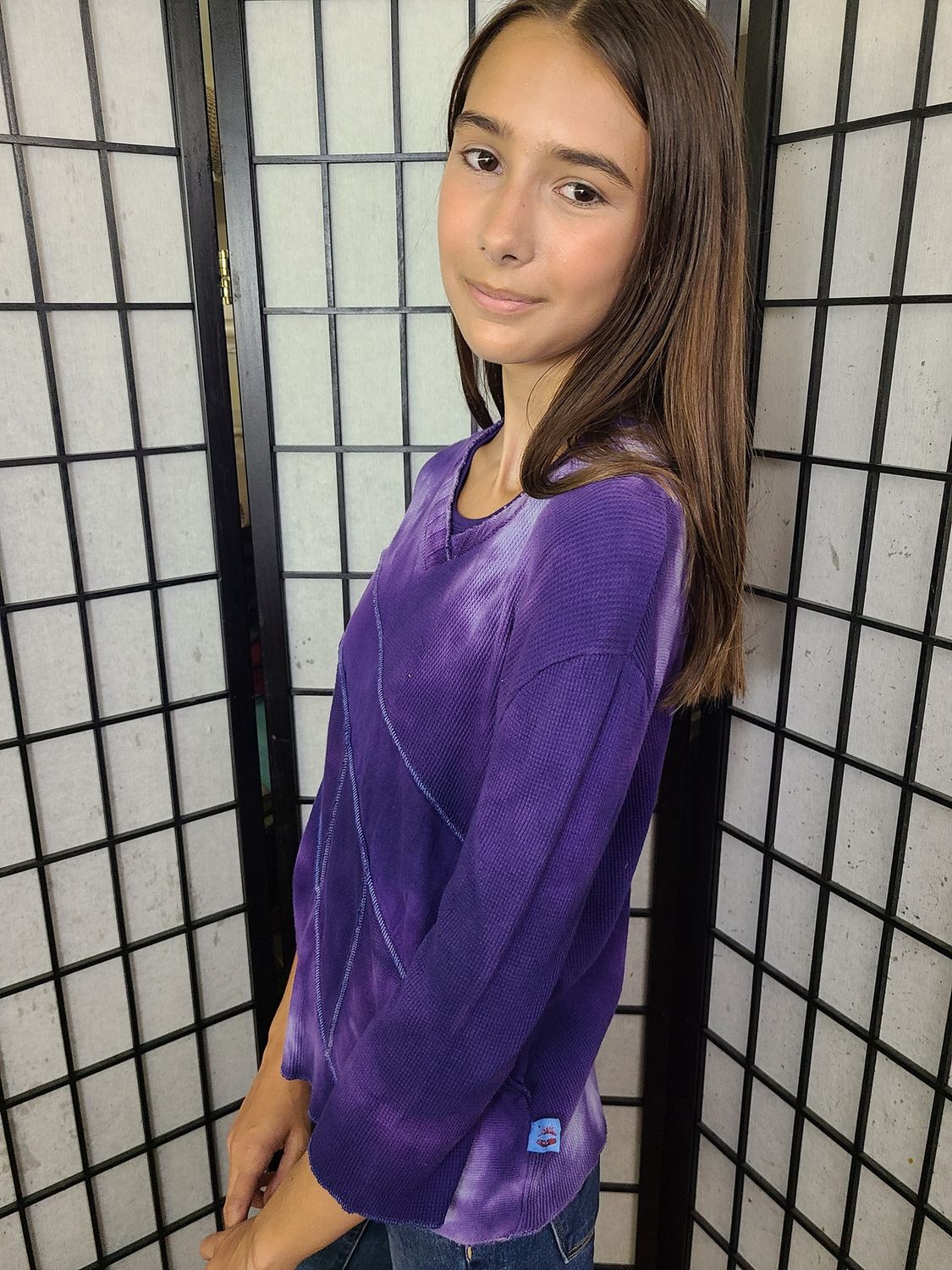 Bejeweled Mid Sky-Dye Long-Sleeved Pullover in Lilac Spring