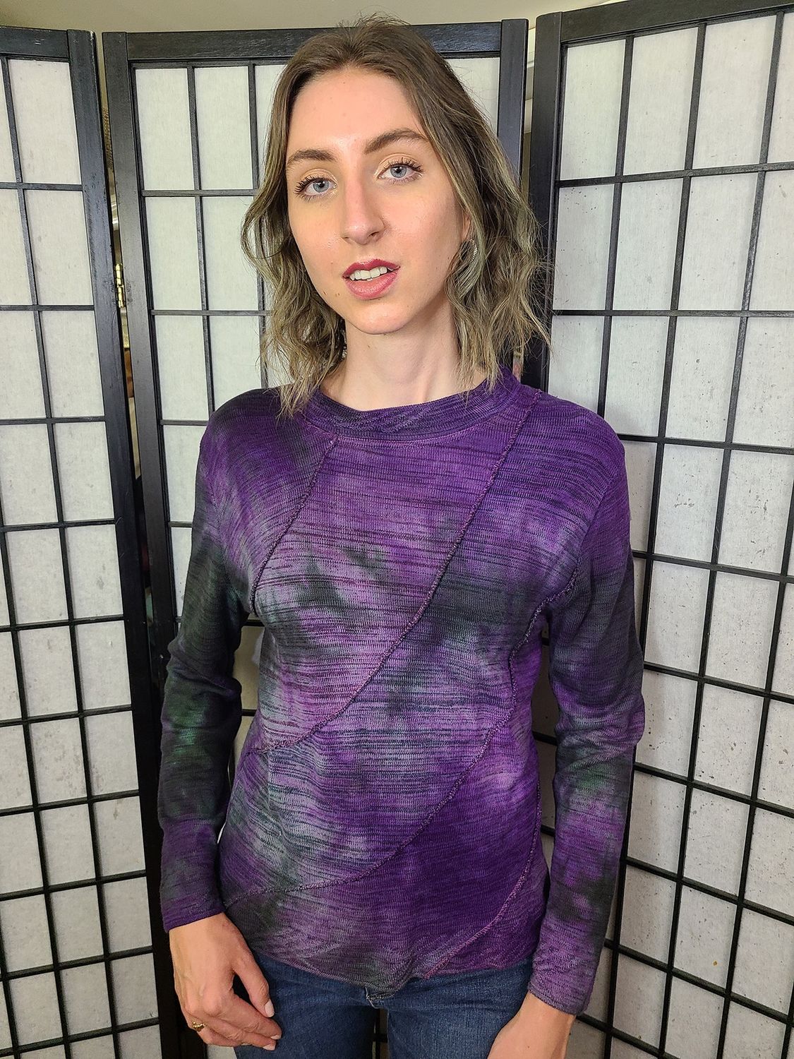 Bejeweled Mid Sky-Dye Long-Sleeved Pullover in Spring Prime Green