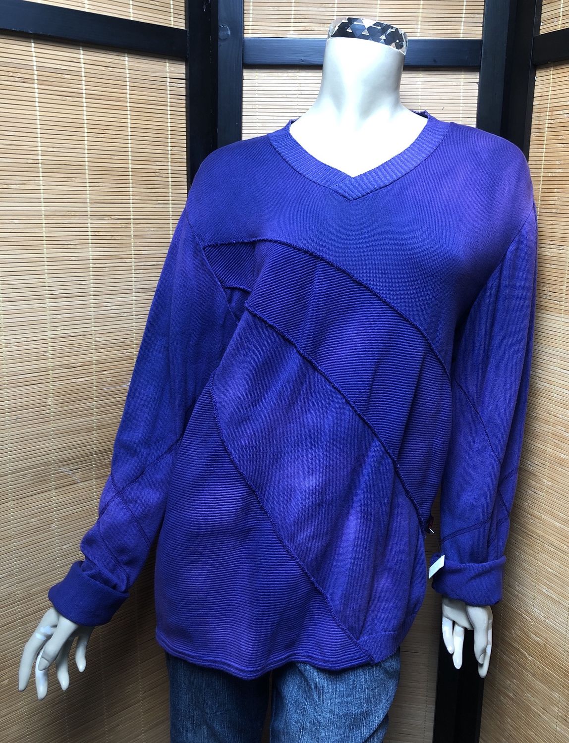 Bejeweled Long Sky-Dye Long-Sleeved Pullover in Blue Falling Leaves