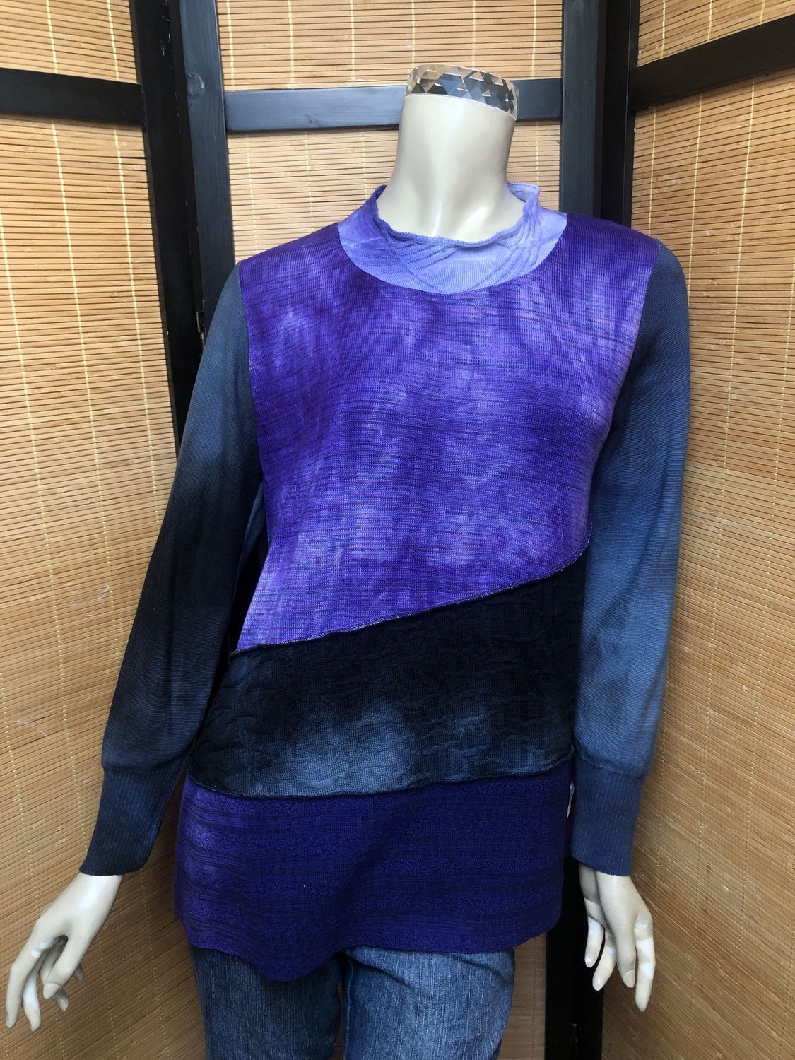 Bejeweled Long Sky-Dye Long-Sleeved Pullover in Calm Midnight Purple