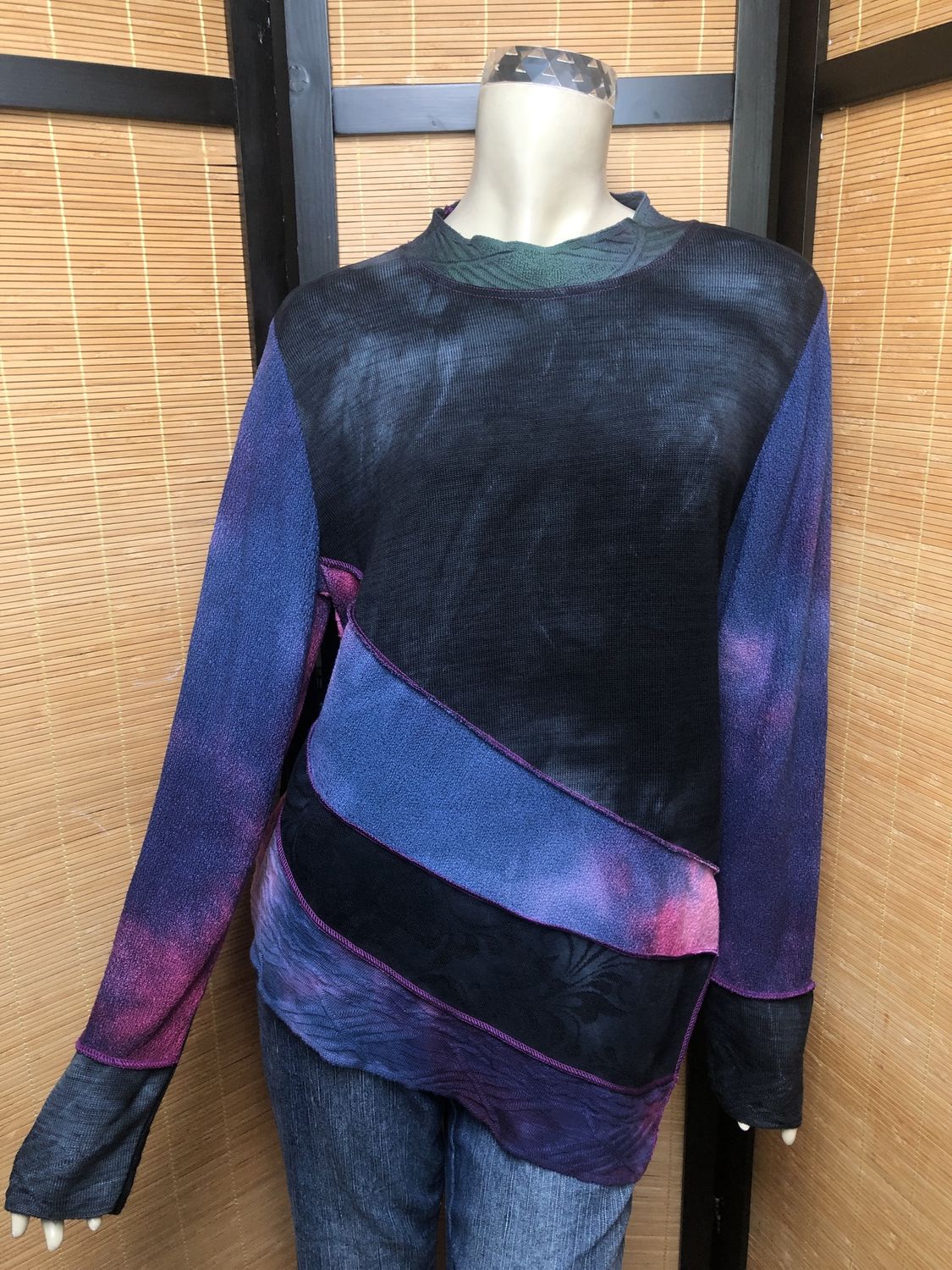 Bejeweled Long Sky-Dye Long-Sleeved Pullover in Colorful Midnight Beauty